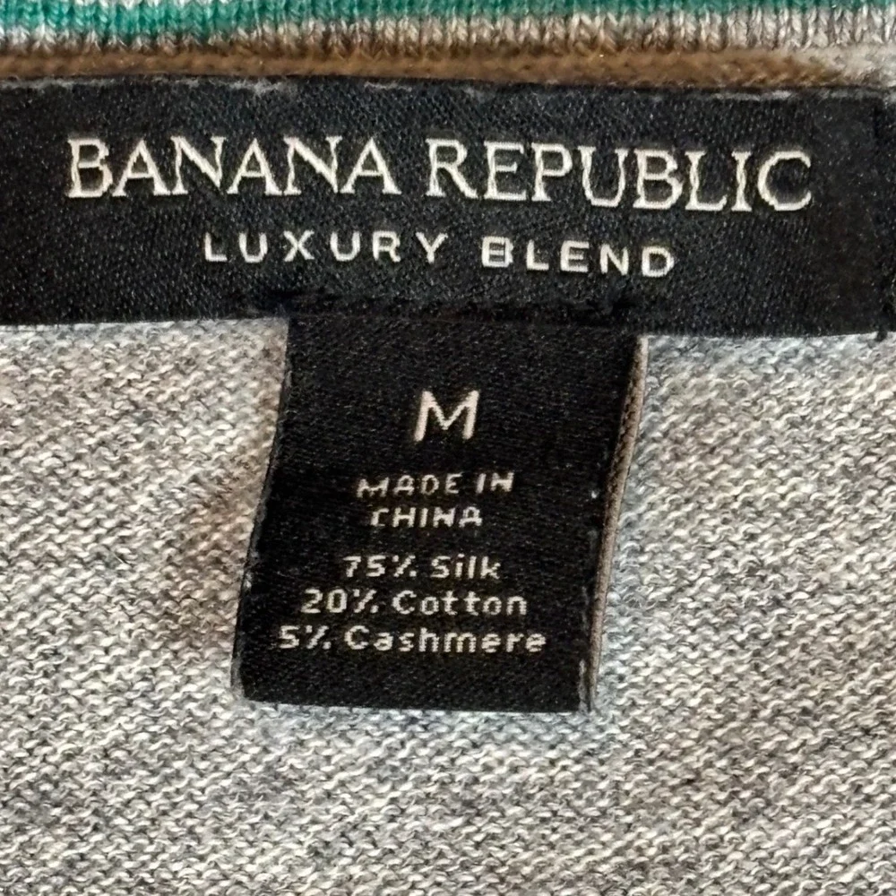 Banana Republic Luxury Blend Grey V-Neck Sweater Silk Cotton Cashmere‎ Mens Med